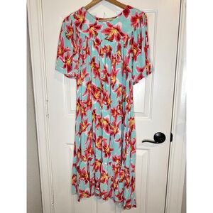 Go Softly Patio Baby Blue Pink Floral Honeysuckle Mumu Midi Dress Sz M Prairie